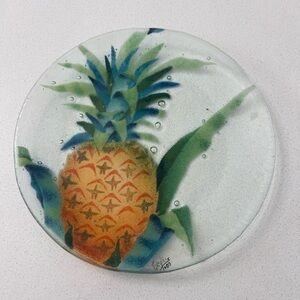 Vintage Fireglass 2000 Fused Pineapple Art‎ Plate Signed 8”